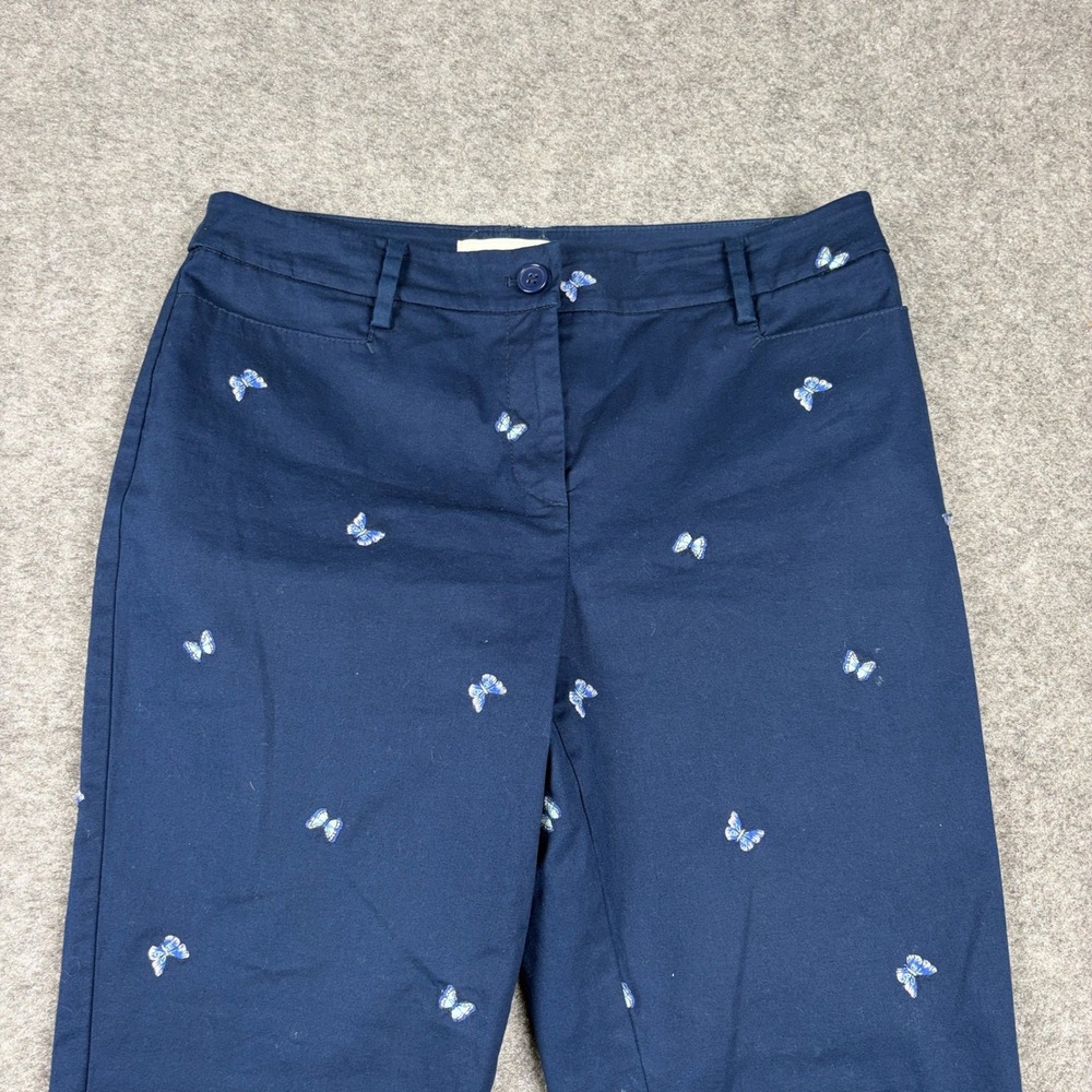 Talbots Chino Pants Womens 6P Navy Blue Butterfly Embroidered Ankle Crop Cotton